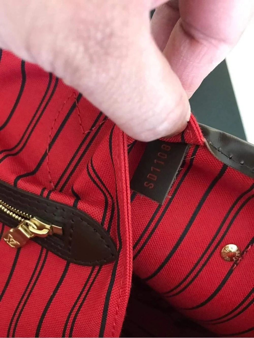 Louis Vuitton Brown Damier Tote with Red Interior